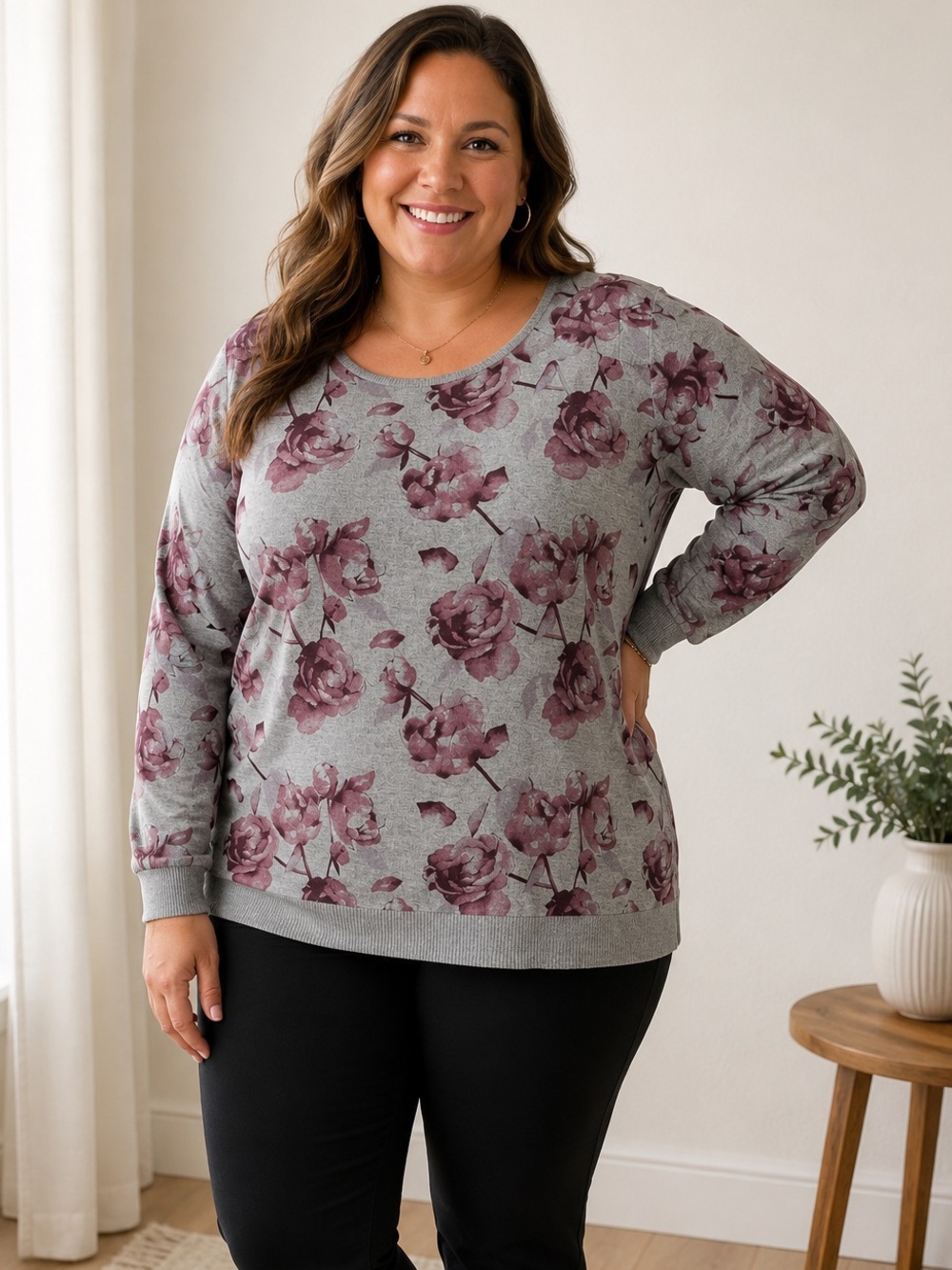 NWT Lane Bryant Floral Sweater Gray/Purple Floral 18/20 Feminine Cottagecore